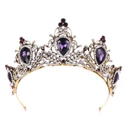 China Fashionable Elegant Purple Women Tiara Bridal Hair Accessories Gold Crystal Wedding Hair Tiara Crown Headpieces Adornments Tiara for sale