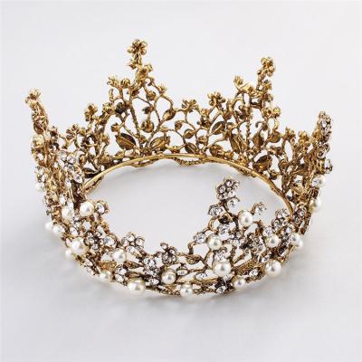 China Antique Gold Silver Tiara Crown New Full Circle American Baroque Bridal Crown Luxury Bridal Crown Hair Accessories for sale