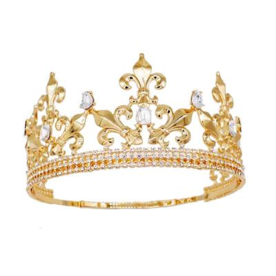 China Custom Baroque Full Crown Alloy Hair Accessories Round Tiara Wedding Hair Accessories Crystal Princess Tiara Fits Woman Party for sale