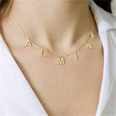 China Best Gifts Cute Personalized Gold Initial Letter Necklace Spaced Stainless Steel Tiny Morter's Day Customized Name Necklace MOM for sale