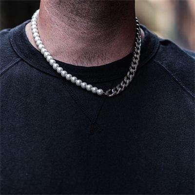 China FASHIONABLE New Arrivals Chain Mens 18k Gold Stainless Steel Cuban Pearl Necklace for sale