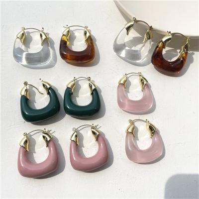 China FASHIONABLE hot sale colorful acrylic earrings enamel resin circle transparent stud hook drop earrings for girls for sale