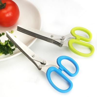 China Multifunctional 5 Blades Kitchen Stainless Steel Green Onion Cut Scissors Eco-friendly for sale