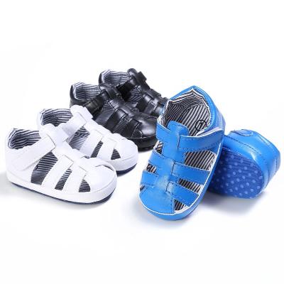 China Anti-odor PU Leather Baby Newborn Sandals Hollow Out Solid Color Sandals Soft Bottom Shoes for sale