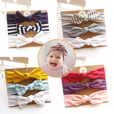 China Hair Band 3pcs Baby Bow Headband Baby Turban Headband 100% Cotton Simple Pattern for sale