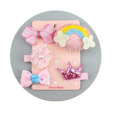 China Cute Flower Bowknot Hairpins 5PCS/Lot Cartoon Animal Hair Clip Set Flower Bowknot Hairpins For Baby Princess Hair Accessories for sale