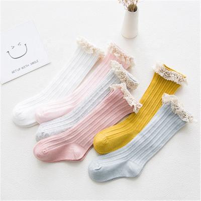 China New Arrival Antibacterial Hot Selling Girls Lace Up Cotton Baby Socks Long Socks Stacks Of Socks For Babies for sale