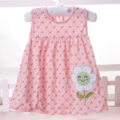 China Breathable Kids Girls Clothing Babies Ruched Cotton Clothing O-Neck Girls Dress Cute Kids Dress for sale