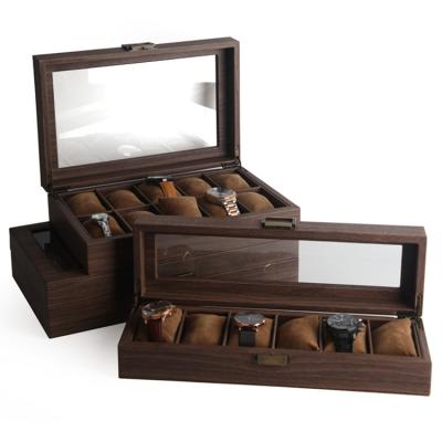 China Eco-friendly Custom Wooden Leather Grain Gift Watch Storage Boxes Waterproof Luxury Cases for sale