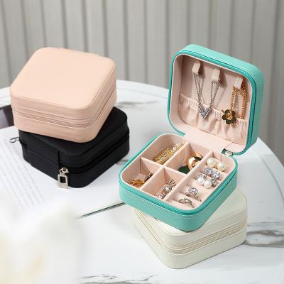 China Fashionable Outdoor In Box Small Running Leather Box Jewelry Organizer Velvet PU Mini Travel Jewelry Storage Case Box Packaging Gift for sale