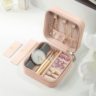 China Fashionable Outdoor Travel PU Velvet Jewelry Box Ring Earrings Small Jewelry Storage Portable Multifunctional Leather Box for sale