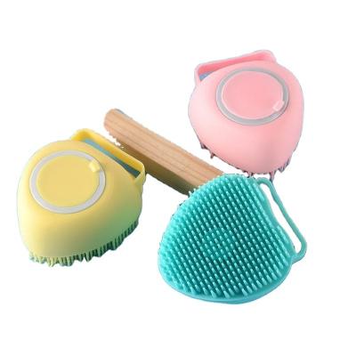 China Stocked Hot Sale Portable Rubber Cute Heart Shaped Pet Grooming Tool Dog Bath Shower Massage Silicone Dog Brush Cleaning Wash for sale