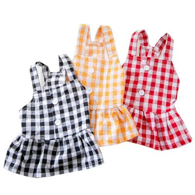 China Fashion Plaid Stocked Suspenders Dog Clothes Small Teddy Dog Summer Black Breathable Cat Shirt Skirt Clothing Dogs Vest for sale