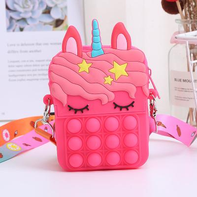 China Fashion Portable Unicorn Fidget Toys Silicone Pop It Bubbles Wallet Bag Coin Purse Bag Cross - Body Hand Money Bag For Women Girls for sale