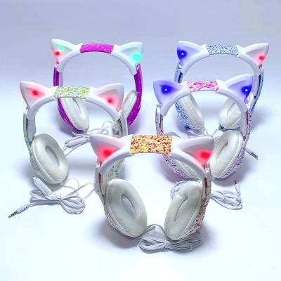 China Perfect Noise Bling Twinkle Cute Cat Ears Headphone Music Stereo Earphone Wireless Headset For Computer Game Boys Girls Kids Christmas Gift for sale