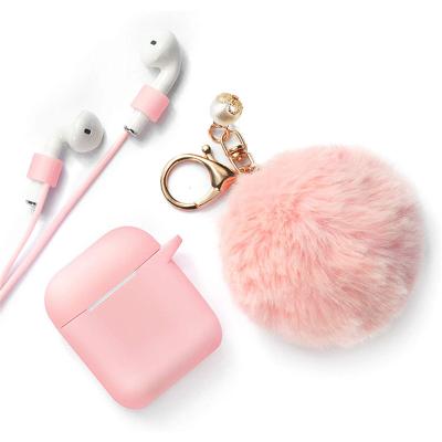 China For Luxury Cute Fox Fur Ball Plush Winter Earphone Key Chain Case For Airpods 2 1 Protective Cover Bag Silicone Case for sale