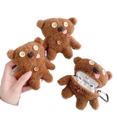 China Soft\Comfortable\Safety\Cover Device 2021 New Flexible Cute Teddy Bear Earphone Buttons Plush Earphone Cases For Airpods 3 For Airpods 1 2 pro With Hook for sale