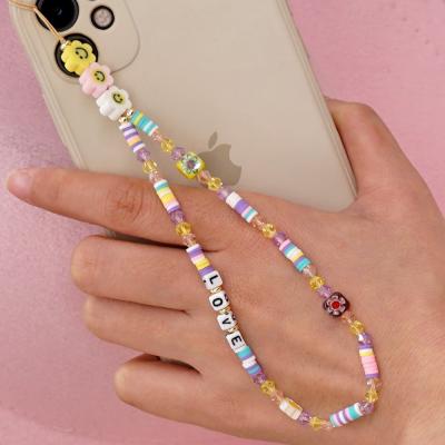 China Wholesale High Quality Cute Charm Mobile Phone Chain Polymer Acrylic Clay Beaded Phone Strap Chains Accessories for sale