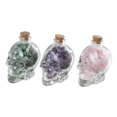 China Cool China Skull Glass Bottle Desktop Decoration, Natural Gemstone Chips Infused, Reki Fengshui Crafts for sale