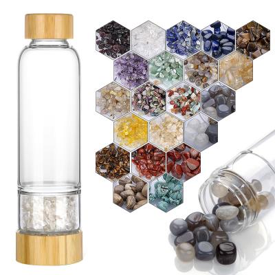 China High Quality Small Caliber Water Bottle Stocked Chip Gemstone Water Bottle Bamboo Lid for sale