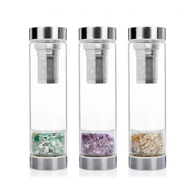 China Factory Hot Sale Modern Style Stocked Colorful Water Bottle Crystal Gravel Glass Bottle for sale