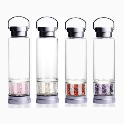 China Sustainable Newcomer Amazon Logo Stainless Custom Made 550ml Natural Crystal Glass Elixir Water Bottle With Changeable Crystals for sale