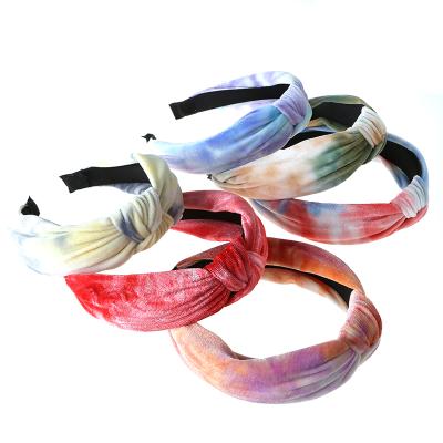 China Fashion Popular Wholesale Women's Hair Accessories Women's Custom Fabric Tie Knot Tie Dye Velvet Headband for sale