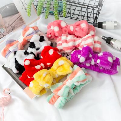 China Fashion Zenper Wholesale Cute Face Girls Plush Elastic Hairband Soft Dot Headband Soft Bow Wash Large for sale