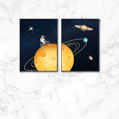 China Traditional Children's Bedroom Space Astronaut Modern Abstraction Wall Art Canvas Planetary Painting for sale