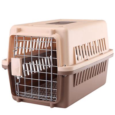 China Viable Wholesale Airline Approve Travel Carrier Pet Case / Pet Flight Cage / Pet Plastic Box Easy Install With Metal Door for sale