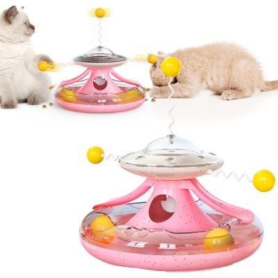 China Fashionable Happy Cat Toy Windmill Spinning Toy Food Dispensing for Slow Smart Cat Dog Food Feeder Toy for sale