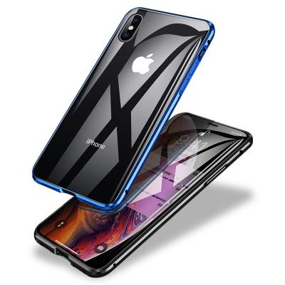 China Magnetic Decoration 360 Double Side Glass Protection And Case With Metal Frame For iPhone X xs xs xs max for sale