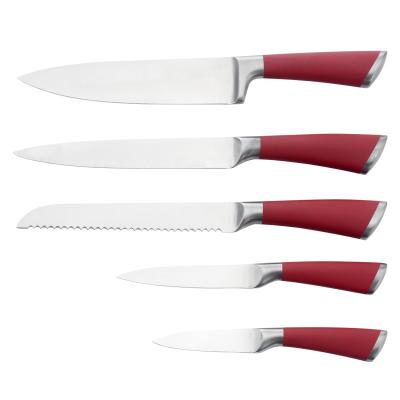 China Sustainable Top Selling Red Stainless Steel Kitchen Knife Set 5 Piece Kitchen Chef Knives for sale