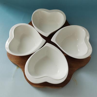 China For Cutting New Vegetables Dots 4 Piece Ceramic Bowls Fruit Dish With Acacia Wood Serving Tray for sale