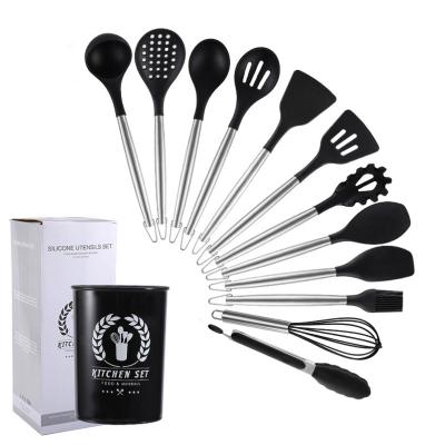 China Sustainable Top Selling Stainless Steel Utensils With Holder Silicone Kitchen Utensil Set for sale