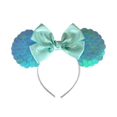 China Ziming Mermaid Scale Candy Color Sequin Mouse Ears Hairband Satin Bow Designed Headband New Kids DIY Headband for sale