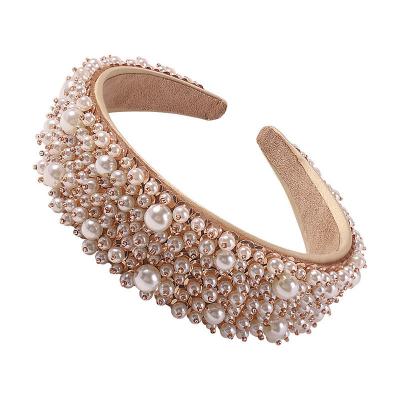 China Hot Selling Hair Decoration 2020-2021 Baroco Style Sponge All Pearl Stones Princess Wide Headband For Women And Girls for sale