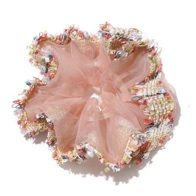 China New Korean Style Sweet Ziming Lace And Organza Scrunchies Grenadine Fabric Cute Scrunchy Girls Hair Ties Elegant Hair Rings for sale