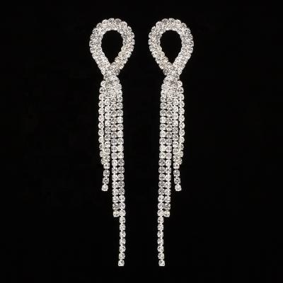 China Ziming TRENDY Customized Long Tassels Rhinestone Earring Clear Crystal Diamond Earrings Gold Long Tailed Wedding Bridal Evening Earring for sale