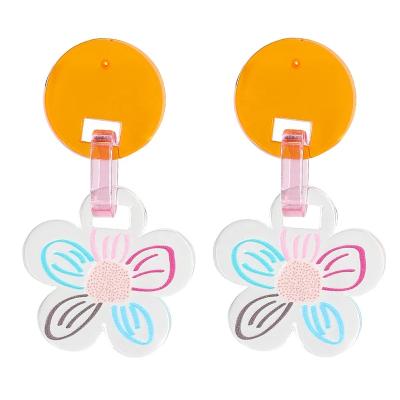 China Hot Cute Ziming New Insti Resin Printed Flower Drop Earring Stud Earring And Heart Acrylic For Women And Girls for sale