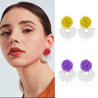 China Mixed Colorful BOHEMIA Ziming Seed Bead Dangling Bohemia Baroque Floral Stud Earring Dangling Earring For Women for sale