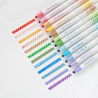 China office & Hot Selling School Markers Amazon 12 Colors Highlighter Bar Magic Pen Set Marker Dual Side Fluorescent Erasable Coating Art Drawing Pen for sale