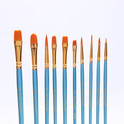 China Hot Selling 10Pcs Hair Retail Acrylic Fine Oil Paint Watercolor Nylon Handle Gouache Fine Watercolor Brush Professional Miniature Artist Paint Brush Set for sale