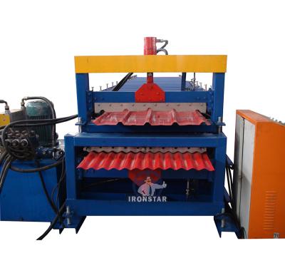 China Advertising Company Corrugated Sheet Zinc Board Corrugate And Trapezium Double Layer Roll Forming Machine for sale