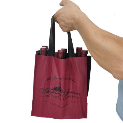 China Professional Portable Nonwoven Wine Tote Bags Divided 3 4 6 Bottle Carrier Bag For Wine Bottle for sale