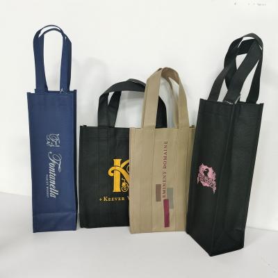 China Nonwoven Accept Customized Logo Grocery Recycled Carrier Single Bottle Canvas Tote Bag Wine for sale