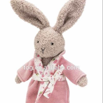 China Kids Gift OEM ODM Bunny Animal Mascot Toy Standing Plush Cute Stuffed Rabbit Doll Gifts With Pink Pajamas for sale