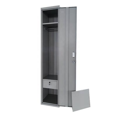 China Gray Single Column Military Wardrobe Metal Bedroom Folding Steel Locker With Inner Drawer LW-TL-01D for sale