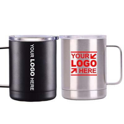 China 12oz Double Layer Stainless Steel Stocked Coffee Mug With Handle Vacuum Insulation Beer Mug With Lid Gifts Business Custom for sale