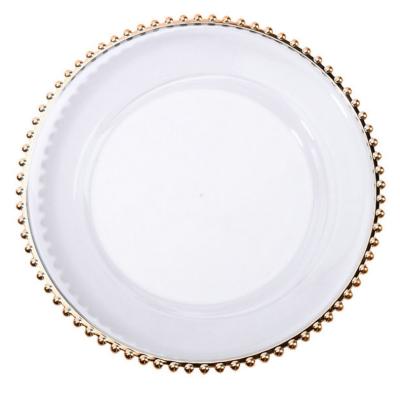 China Disposable Plastic Beaded Disposable Transparent Disc Dinner Dish Charger Multicolor Plastic Gold Black Rose for sale